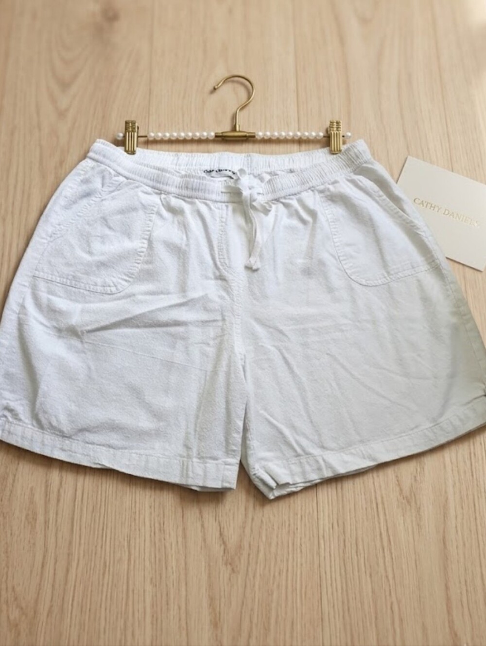 Cathy Daniels White Elastic Waist Drawstring Athletic Shorts XL